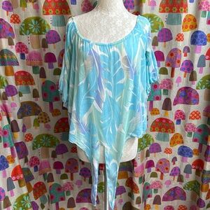 Pineapples Tie Front Off Shoulder Blouse. Small